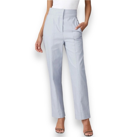 Rebecca Taylor Blue Slub Cotton High Rise Straight Leg Suiting Pants - Picture 6 of 8